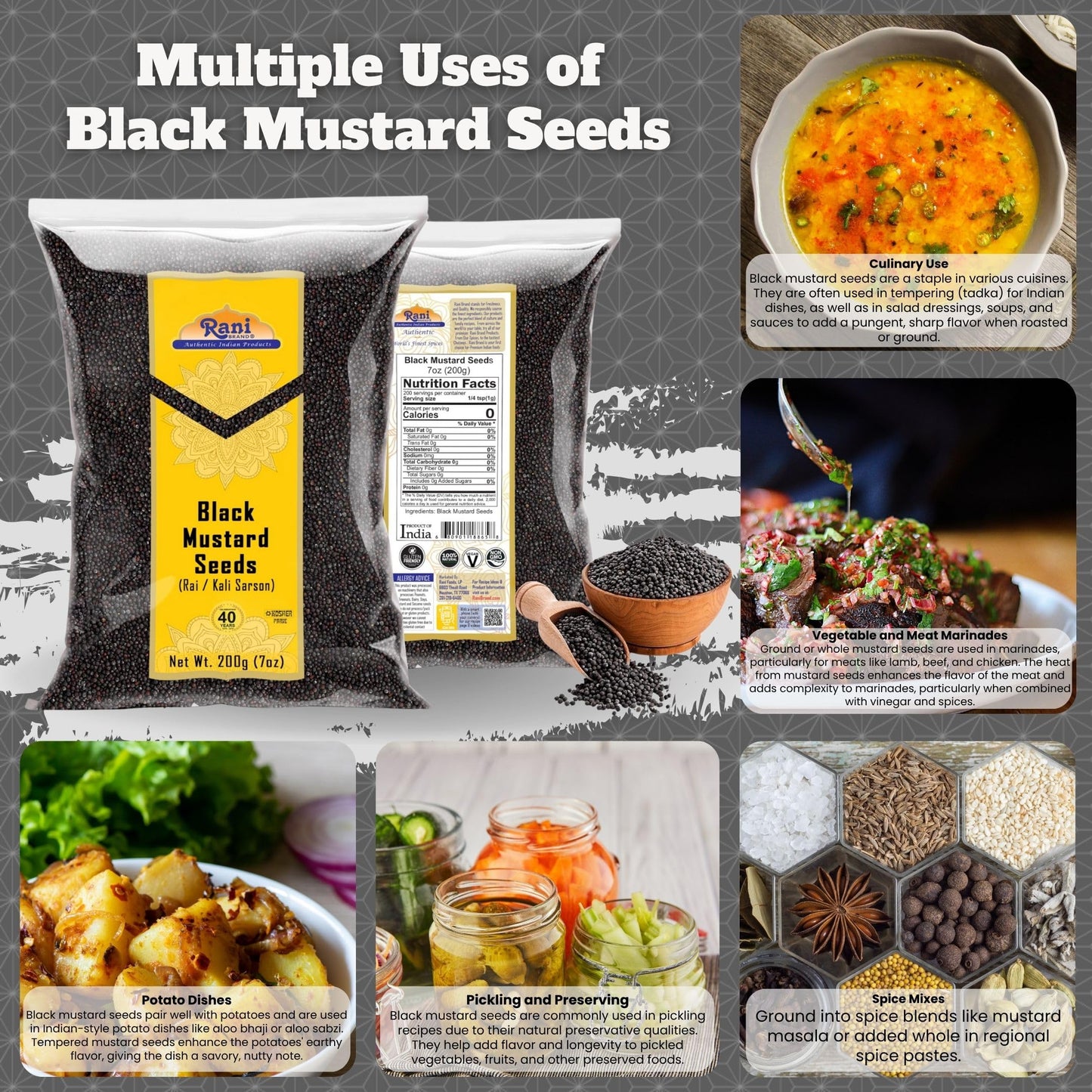 Rani Black Mustard Seeds Whole Spice (Kali Rai) 7Oz (200G) ~ All Natural | Gluten Friendly | Non-Gmo | Vegan | Indian Origin