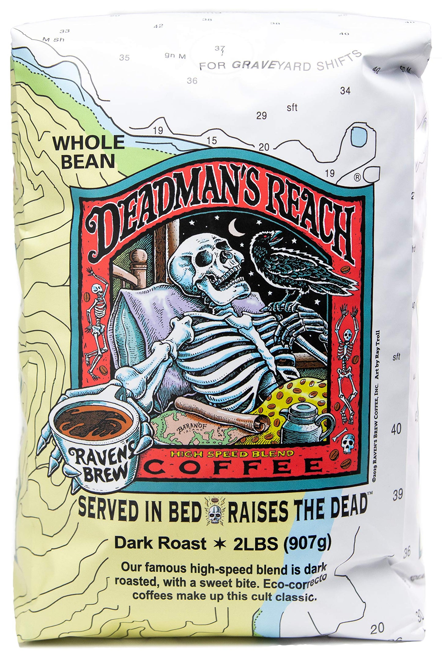 Ravens Brew Coffee High Caffeine Dark Roast Whole Bean Coffee - Deadmans Reach, 2lb