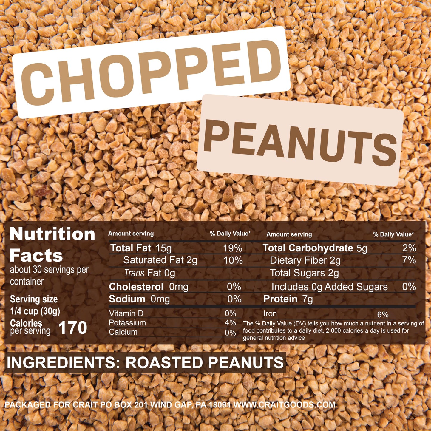 Chopped Peanuts Topping Roasted Peanuts, No Salt Unsalted, Chopped Nuts for Ice Cream, Dessert Toppings 2 Pounds Resealable Bag