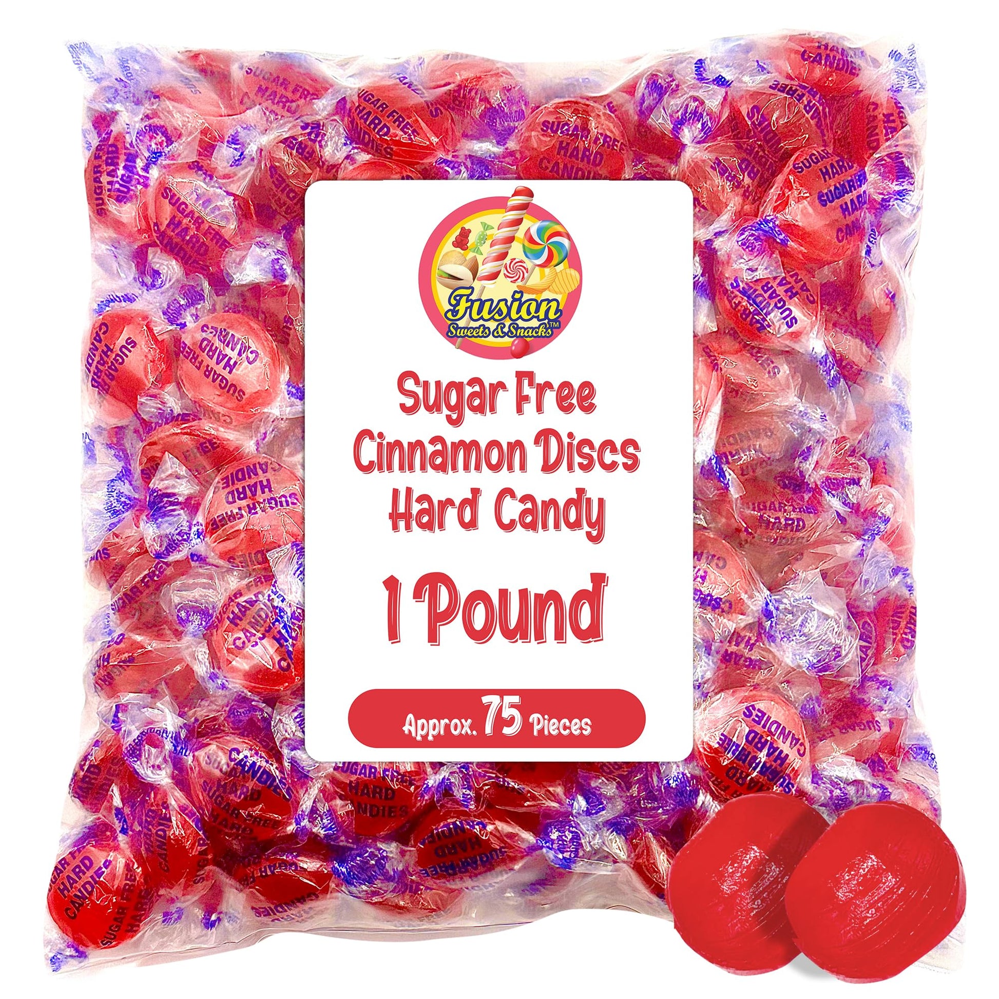 Fusion Sweets Sugar Free Cinnamon Hard Candy - 1lb Bulk Bag, Individually Wrapped, Keto Friendly, Red