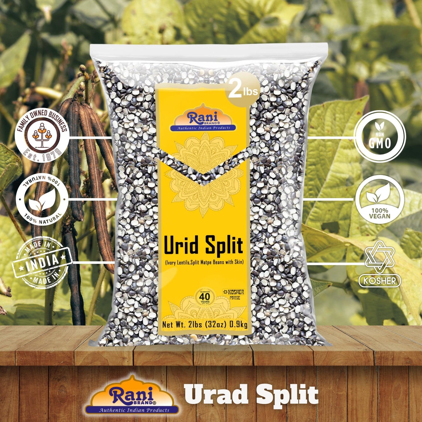 Rani Urid/Urad Split Chilka (Split Matpe Beans With Skin) Indian Lentils 32Oz (2Lbs) 908G ~ All Natural | Gluten Friendly | Non-
