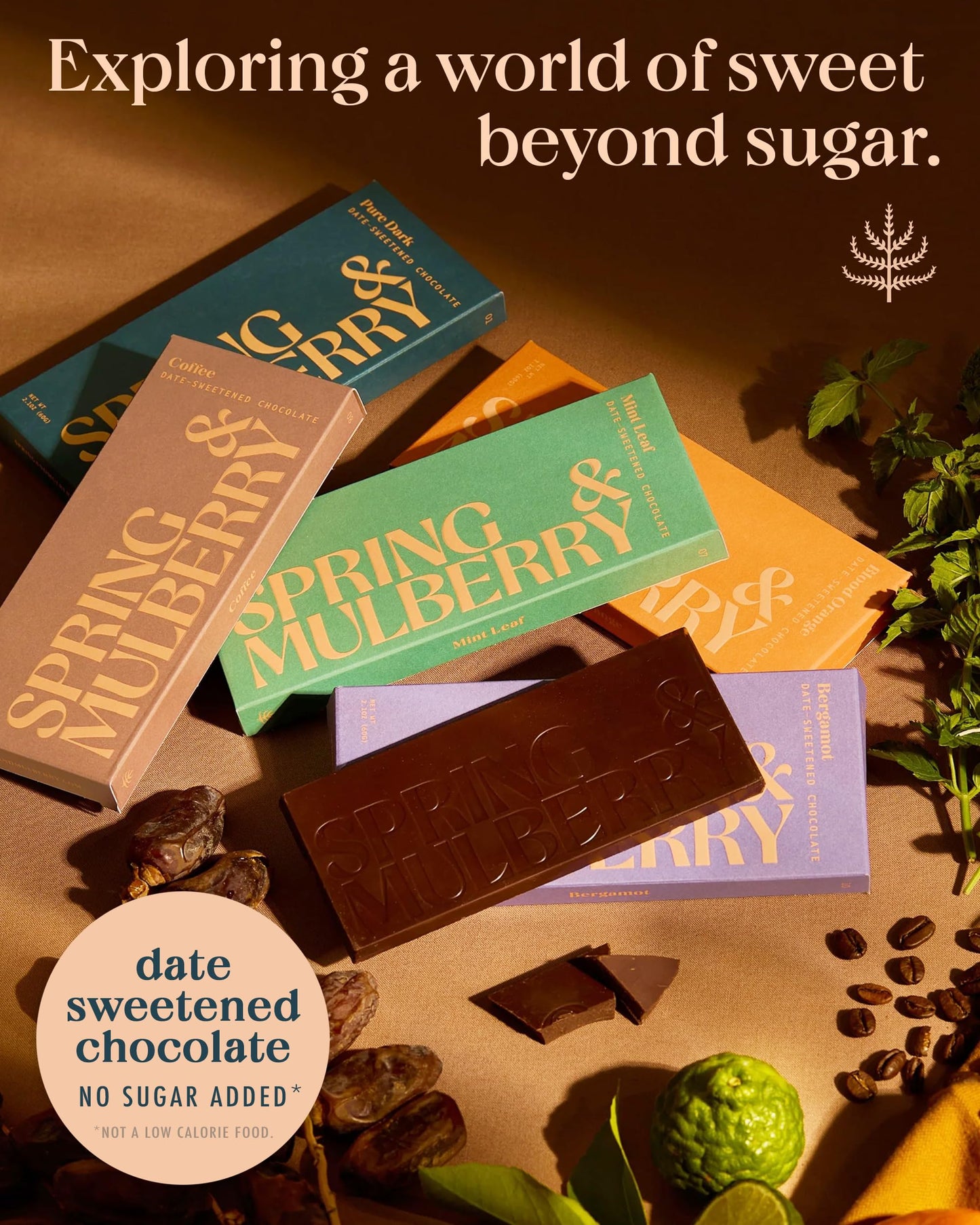 Spring & Mulberry Dark Chocolate Bars - Healthy Dark Chocolate, Date-Sweetened - Mint Leaf 3 Pack