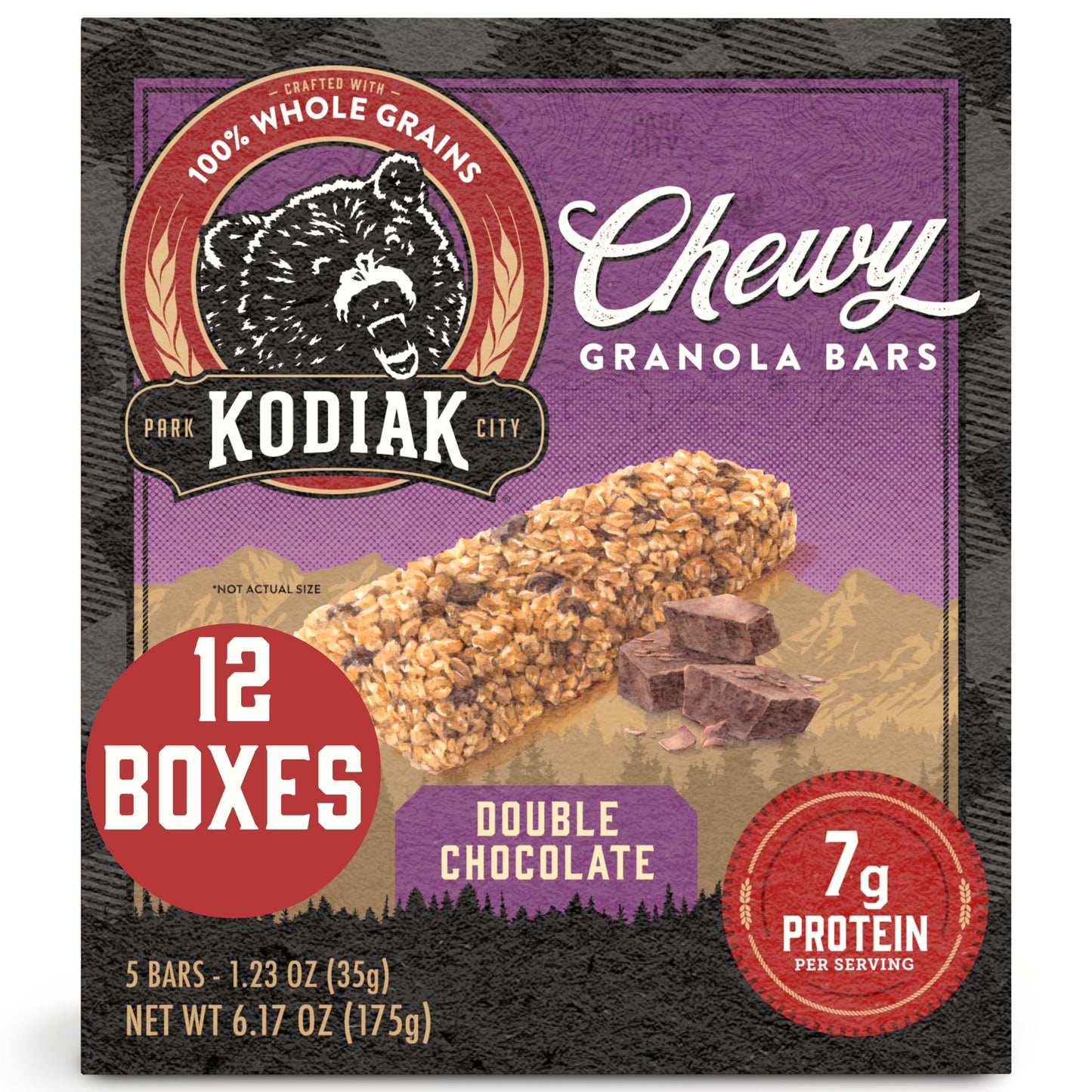 Kodiak Cakes Chewy Granola Snack Bars, Double Dark Chocolate, High Protein, 12 Pack (60 Bars Total)
