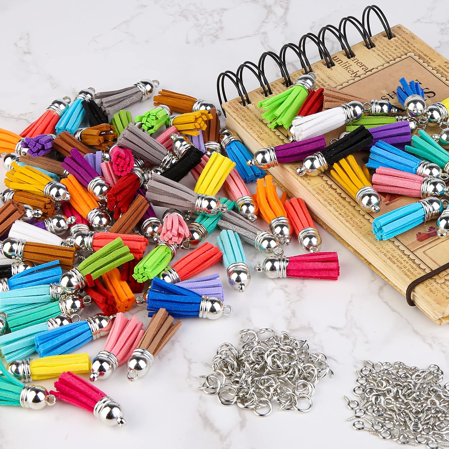 Keychain Tassels Jewelry Key Charms - 300Pcs Keychain Tassels Bulk Including 100Pcs Key Chain Tassles, 100Pcs Jump Rings, 100Pcs
