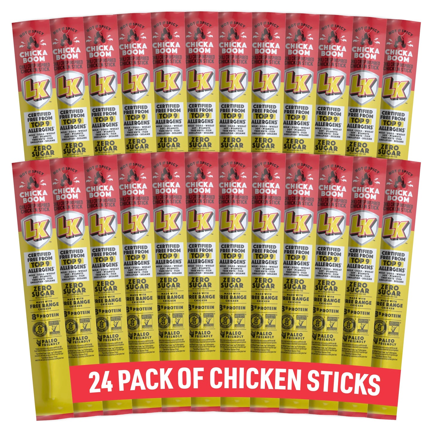 Lorissa's Kitchen Premium Chicken Meat Sticks, Chicka Boom Chicken Flavor, 8g of Protein Each, Made with Free Range Chicken, Fre