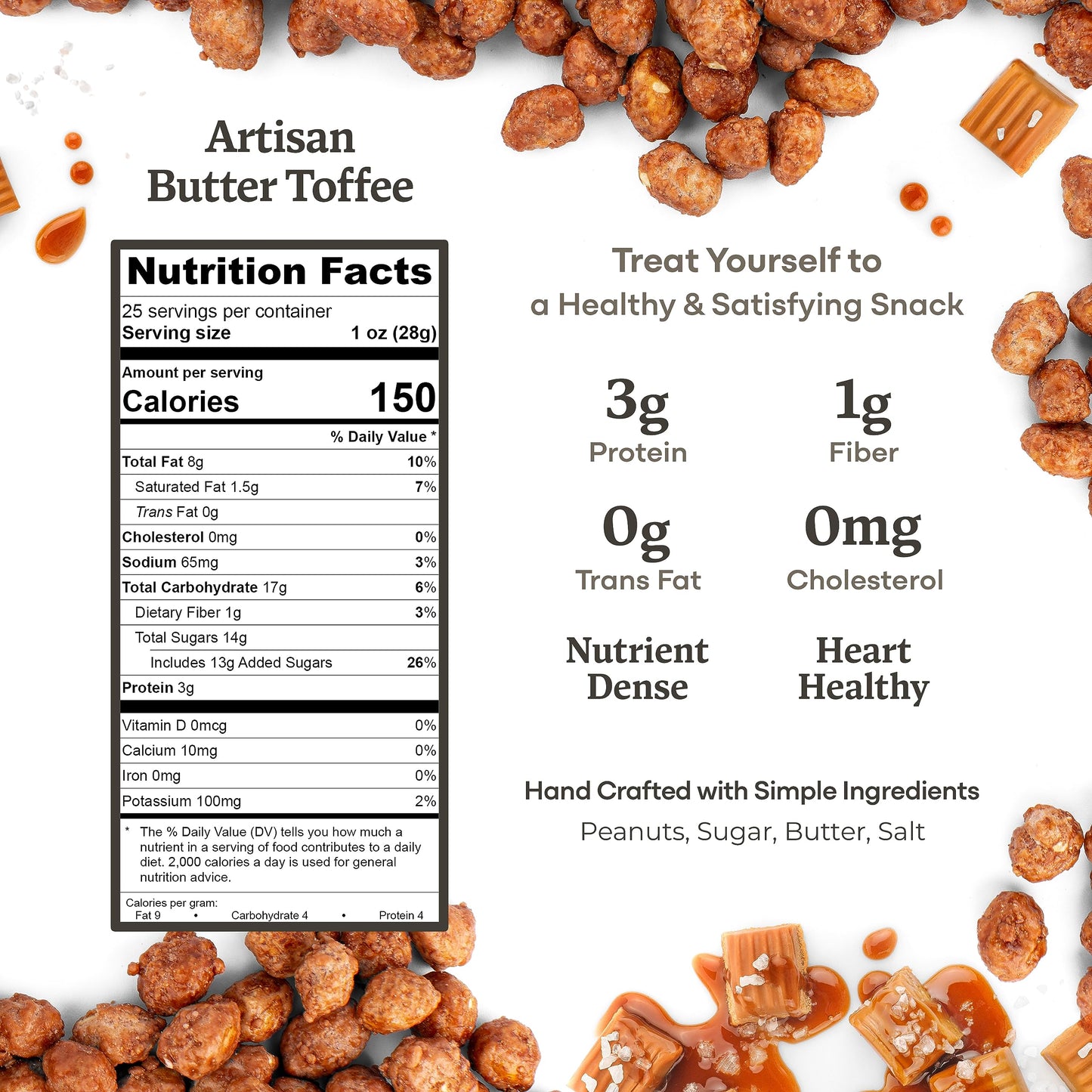 Belmont Peanuts Gourmet Butter Toffee Candied Peanuts, 25 oz, 4 Ingredients, No Preservatives, Crunchy Snack