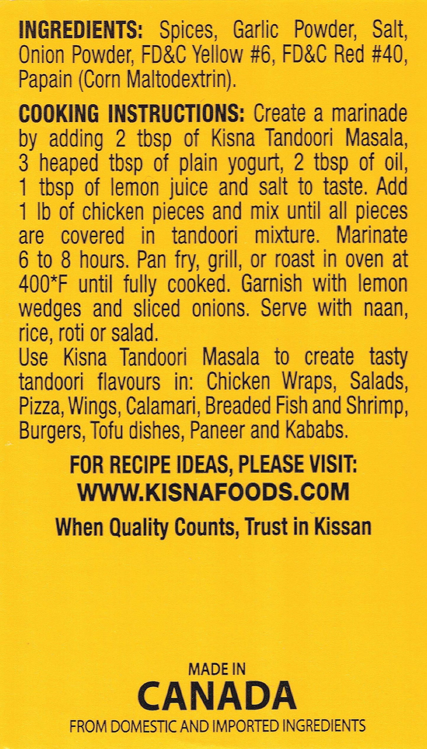 Kisna Tandoori Masala 5.1Oz (145G) ~ Quick & Easy Authentic Indian Spice Blend For Vegetarian & Non-Vegetarian Cooking