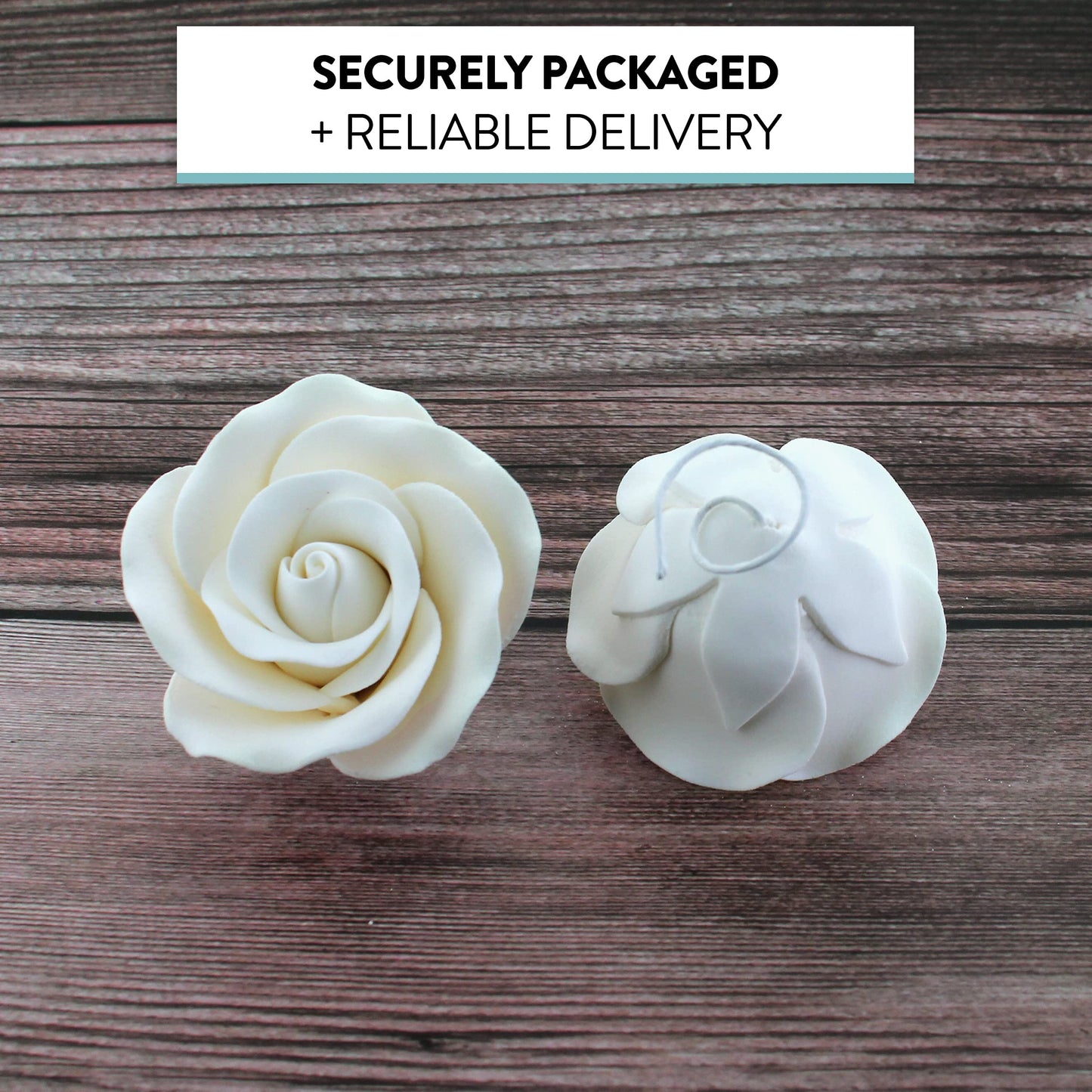 Global Sugar Art Tea Rose Sugar Cake Flowers, White, Large Wired, 12 Count By Chef Alan Tetreault