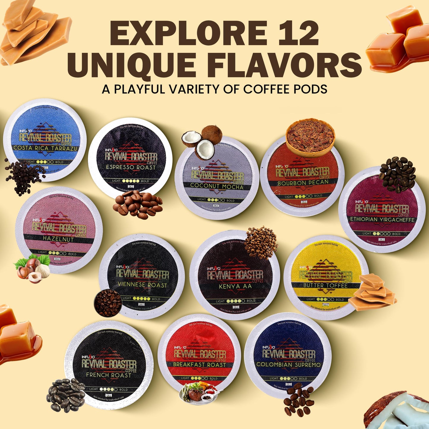 InfuSio Light Roast Coffee Pods, 96-count Ethiopian Yirgacheffe for Keurig K Cup® malt-inspired, Compatible with 2.0