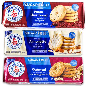 Voortman Sugar Free Cookies - Variety Pack - Oatmeal (1, 8oz packs) - Iced Almonette (1, 8oz) - Pecan Shortbread (1, 8oz) - Made