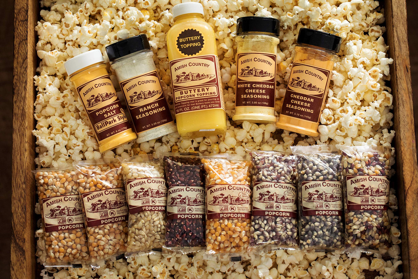 Amish Country Popcorn | 8-4 oz Bags | Air Pop Variety Sampler | Popcorn Kernels and Variety Topping Bundle | Old Fashioned, Non-