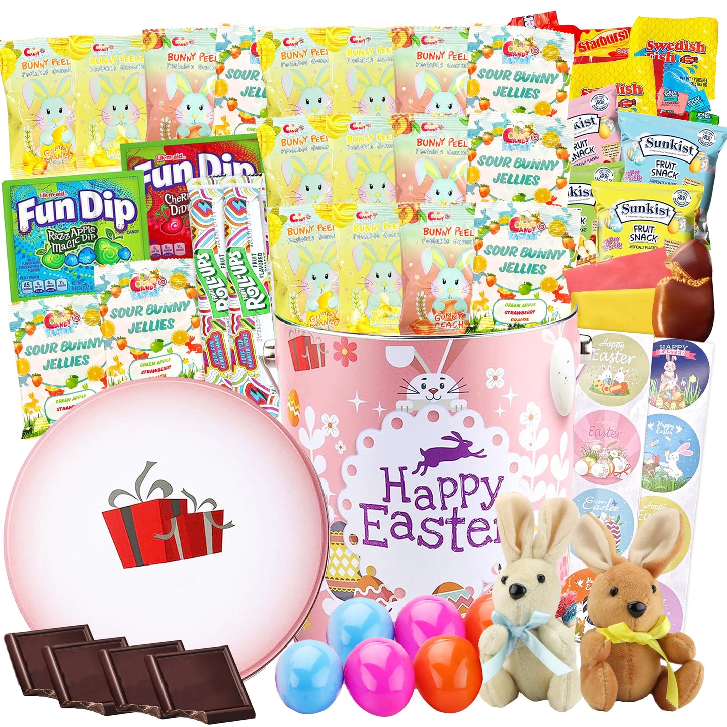 Sarahs Candy Factory Easter Snack Tin - 60 Count Candy, Peelable Gummies, Medium to Large, Pink - Style 2