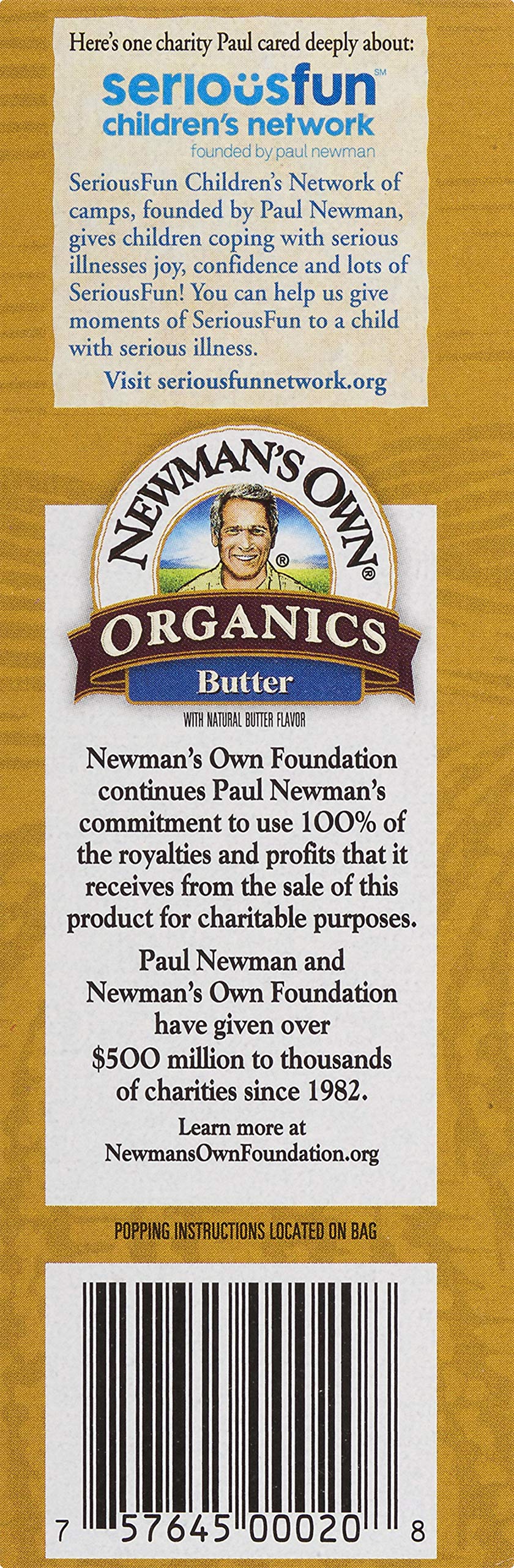 Newmans Own Organic Pops Corn Microwave Popcorn, Butter, 3 Count