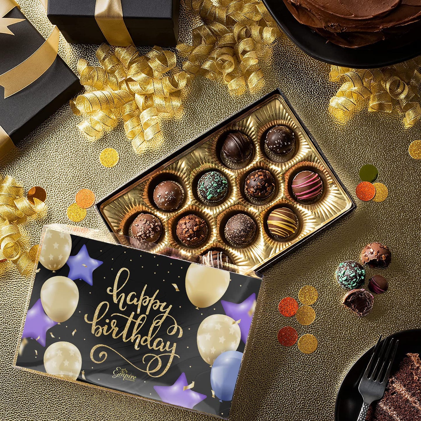 Happy Birthday Chocolates - 12 Assorted Milk & Dark Chocolate Truffles - Gourmet Box - Birthday Gifts for Women & Men  6 oz