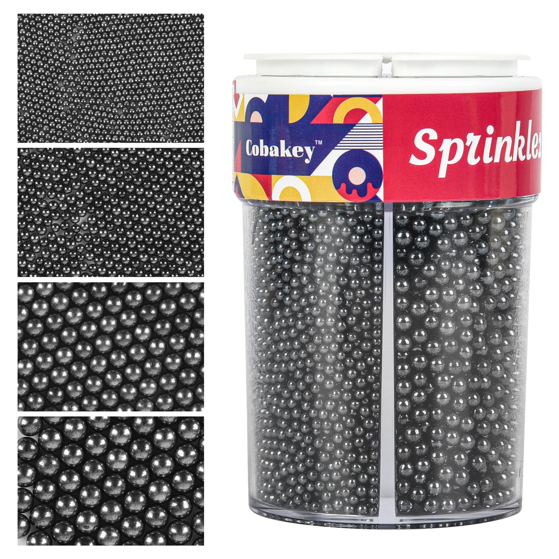 Edible Black Pearl Sugar Sprinkles for Cake Decorating 2mm Mini Candy Pearls 4 Sizes Sprinkles Mix for Cookie Ice Cream Candy Ch
