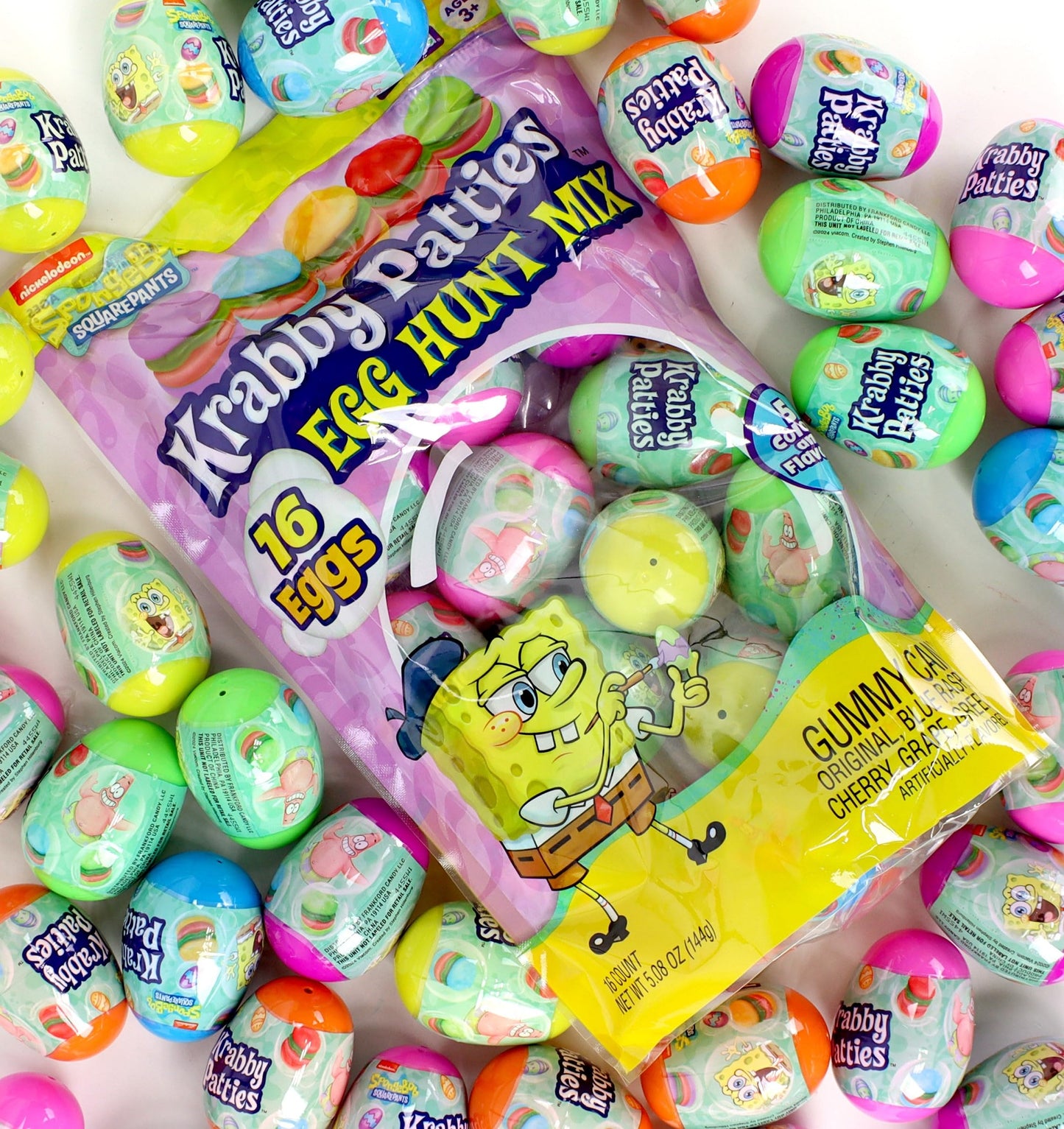 Spongebob Squarepants Krabby Patties Easter Egg Hunt Mix, 16 Plastic Eggs With Gummy Candy, 5 Flavors, 5.08 Oz, Easter Basket Fi