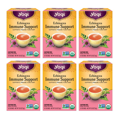 Yogi Tea Echinacea Immune Support Tea - 16 Tea Bags per Pack (6 Packs) - Organic Immunity Support Tea - Includes Peppermint Leaf