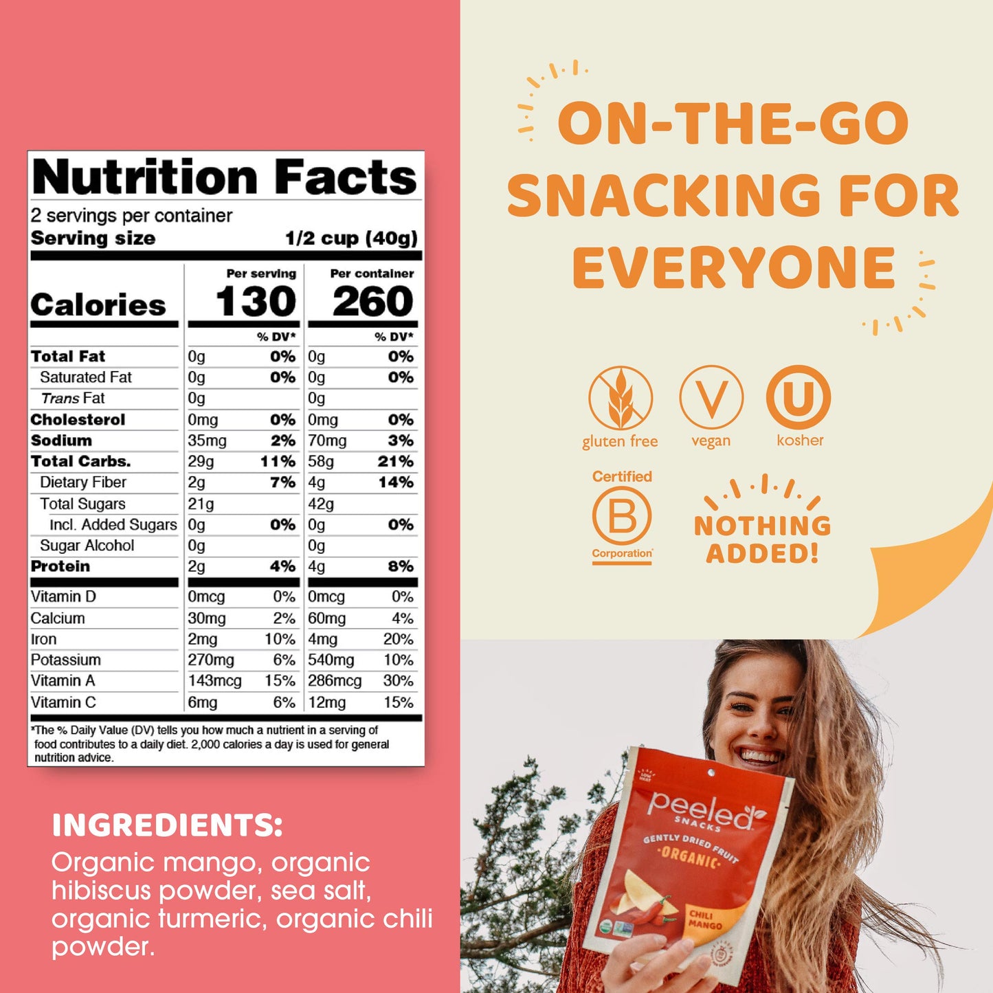 Peeled Snacks Organic Dried Fruit, Chili Mango, 2.8 Oz., Pack Of 12 -Healthy, Vegan Snacksfor On-The-Go, Lunch And More
