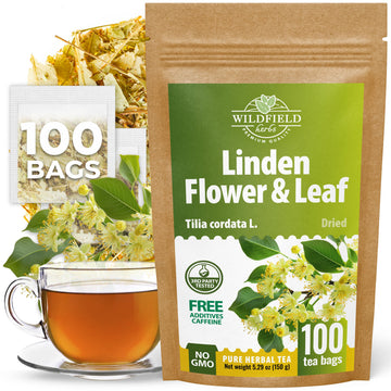 100 Bags Linden Tea Dried Linden Flower Tea Herbal (Tilia Cordata) - 100 Count 1.5G Bags Herb Lipa