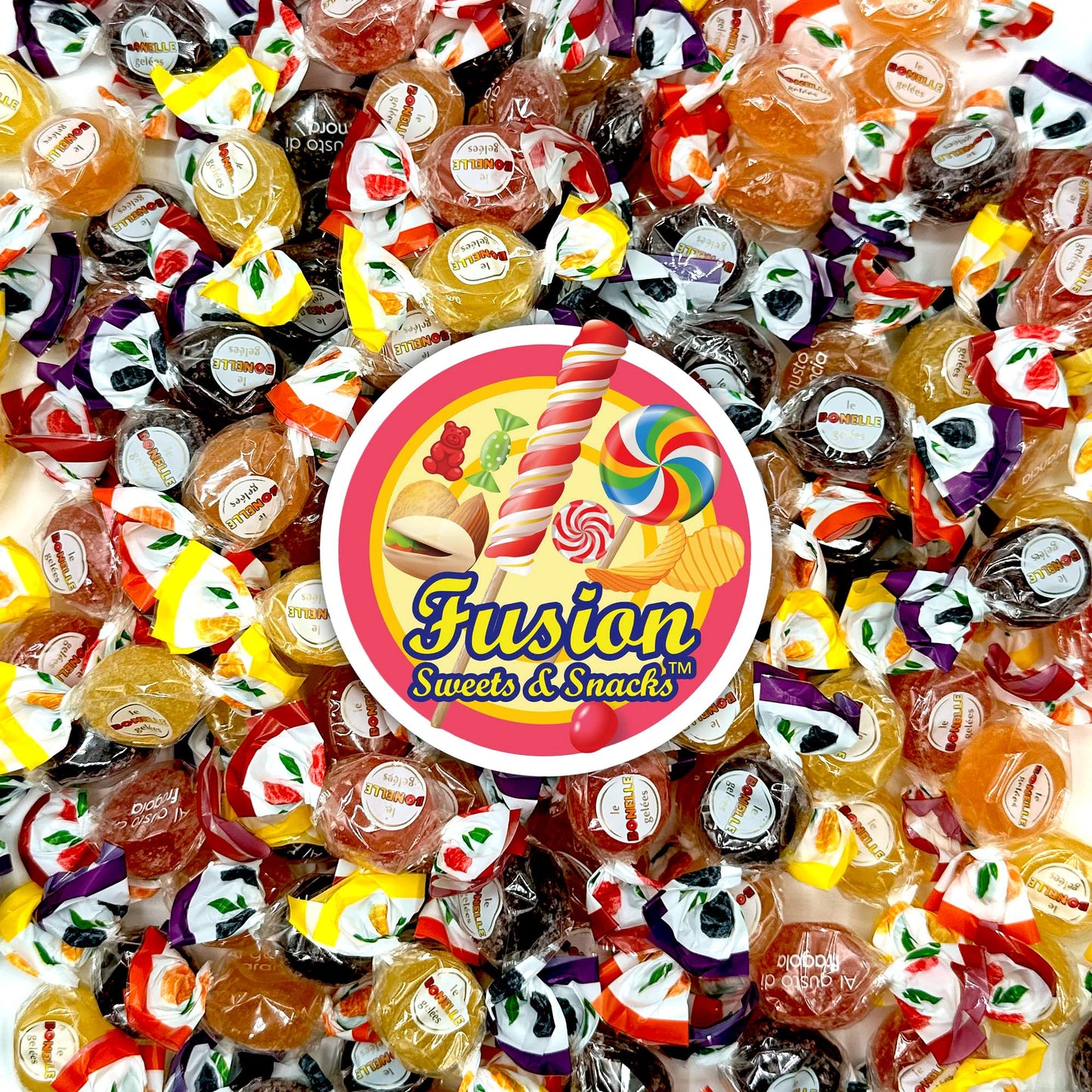 Fusion Sweets Bonelle Italian Fruit Jelly Candy - Gluten Free & Vegan - 1 Pound Bulk Bag - Assorted Colors (Approx 60 Pieces)