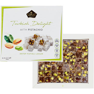 Cerez Pazari Turkish Delight Pistachio Candy Gourmet Premium Vegan Sweets Medium Gift Box 420G | Sweet Luxury Traditional Confec