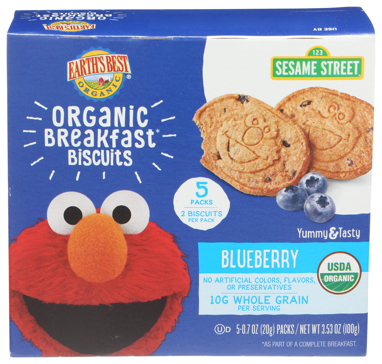 Earths Best Organic Kids Snacks, Sesame Street Toddler Snacks, Organic Breakfast Biscuits for Kids 2 Years and Older, Blueberry