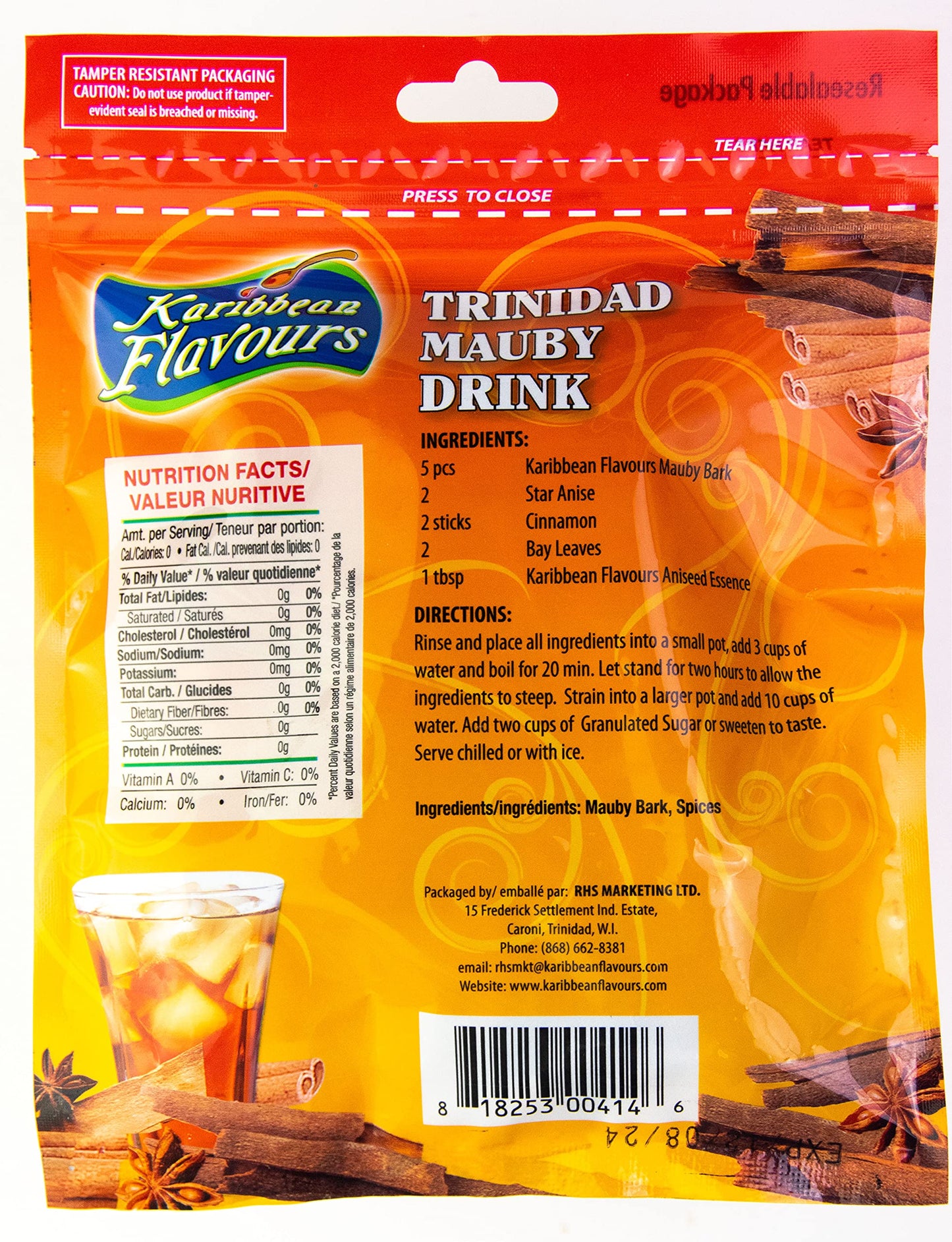 KARIBBEAN FLAVOURS Mauby Bark and Spices Beverage Mix - 3 Oz (Pack of 2)