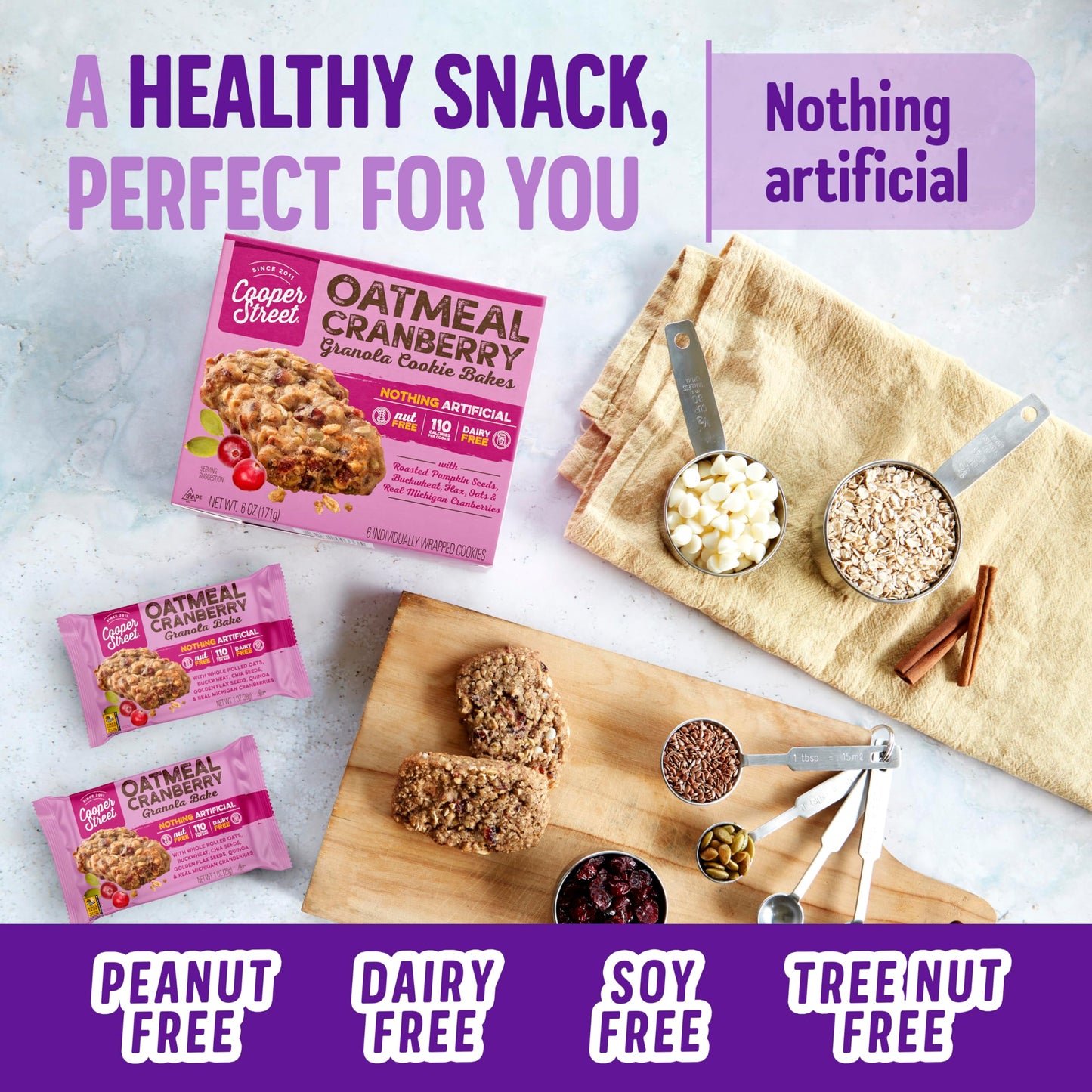 Cooper Street Granola Cookie Bake - Chewy Granola Bars With Chia, Flax, Buckwheat And Oats In Delicious Oatmeal Cranberry Flavor | Individually Wrapped Healthy Breakfast Bars | 1 Oz | 48 Pack
