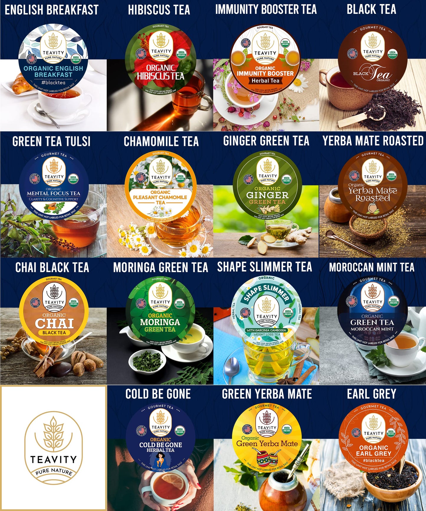 Organic Tea Pods Variety Pack - Assorted Sampler Pack Compatible For Keurig Brewer And Coffee Maker - Earl Grey, English Breakfa