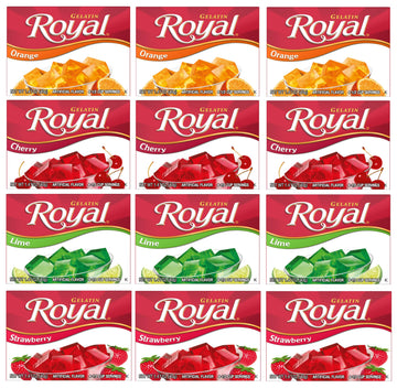 Royal Gelatin Variety Pack of 12 | 3 Box Each - Strawberry, Orange, Lime, and Cherry - Keto Snacks