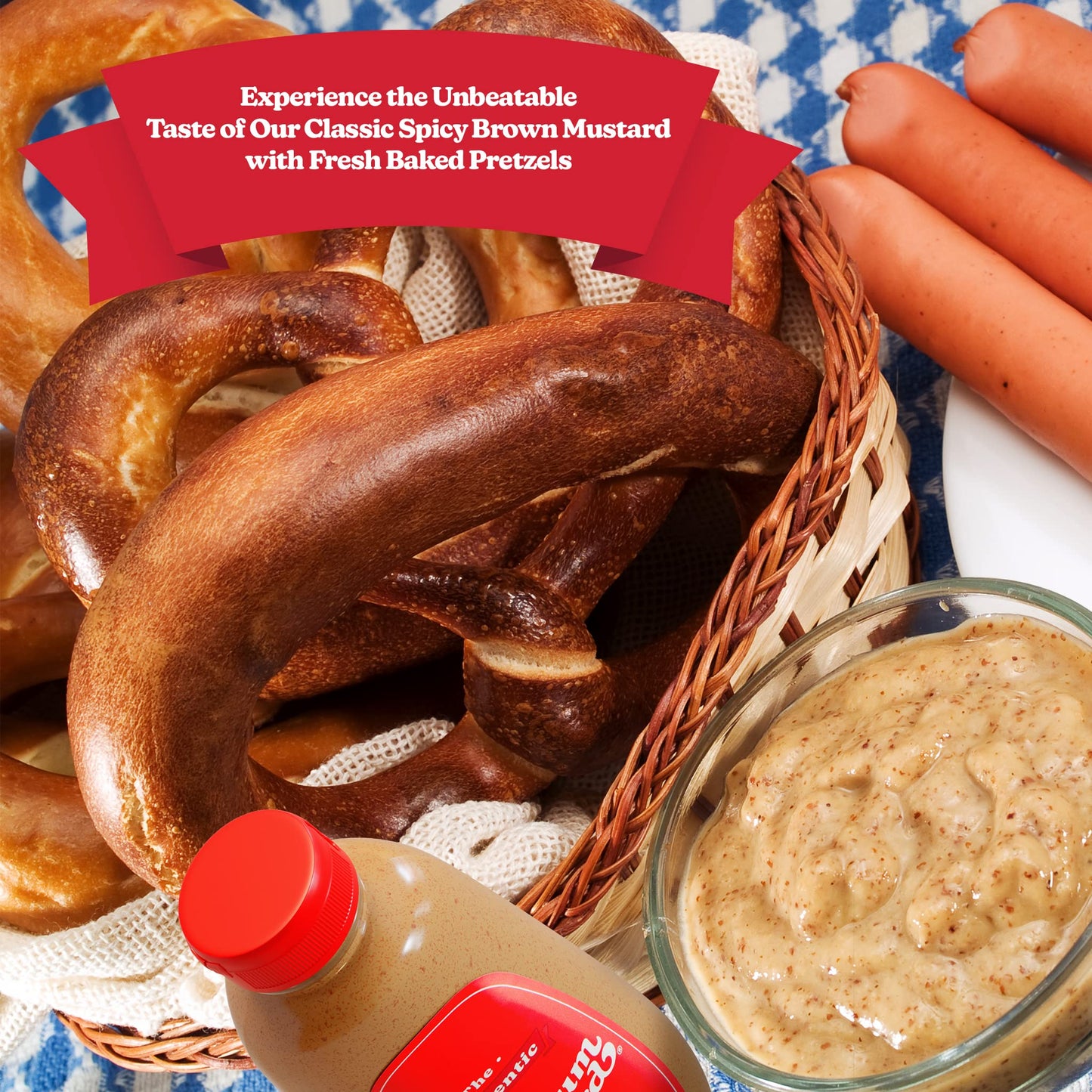 The Authentic Stadium Mustard Spicy Brown Condiment 12oz (Pack of 2) Gluten Free, Sugar Free, Kosher, Fat Free