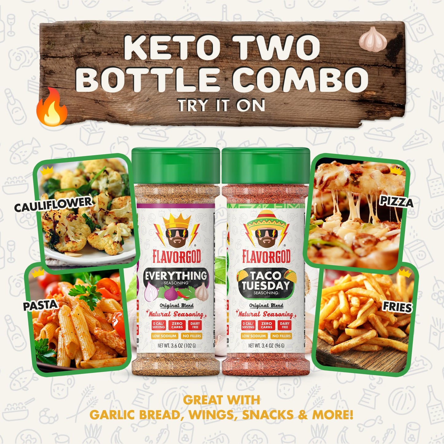 Flavor God Keto Combo Herb and Spice Gift Set - Pack of 2, All Natural Seasoning for Chicken, Beef, Seafood, and Vegetables