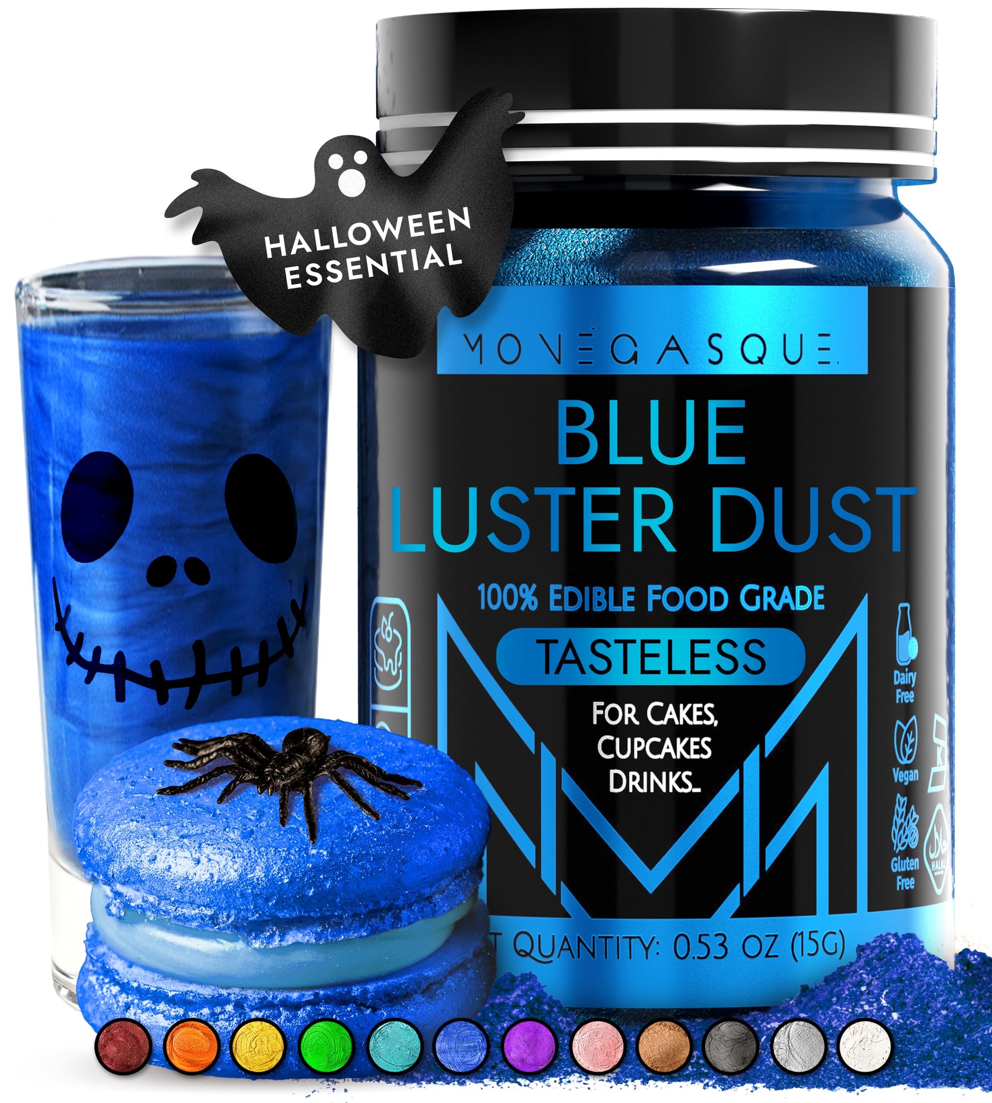 Mon  Gasque Blue Luster Dust Edible Glitter For Cocktails 15G - Premium Blue Edible Glitter - Halloween Cake Decorations - Edibl