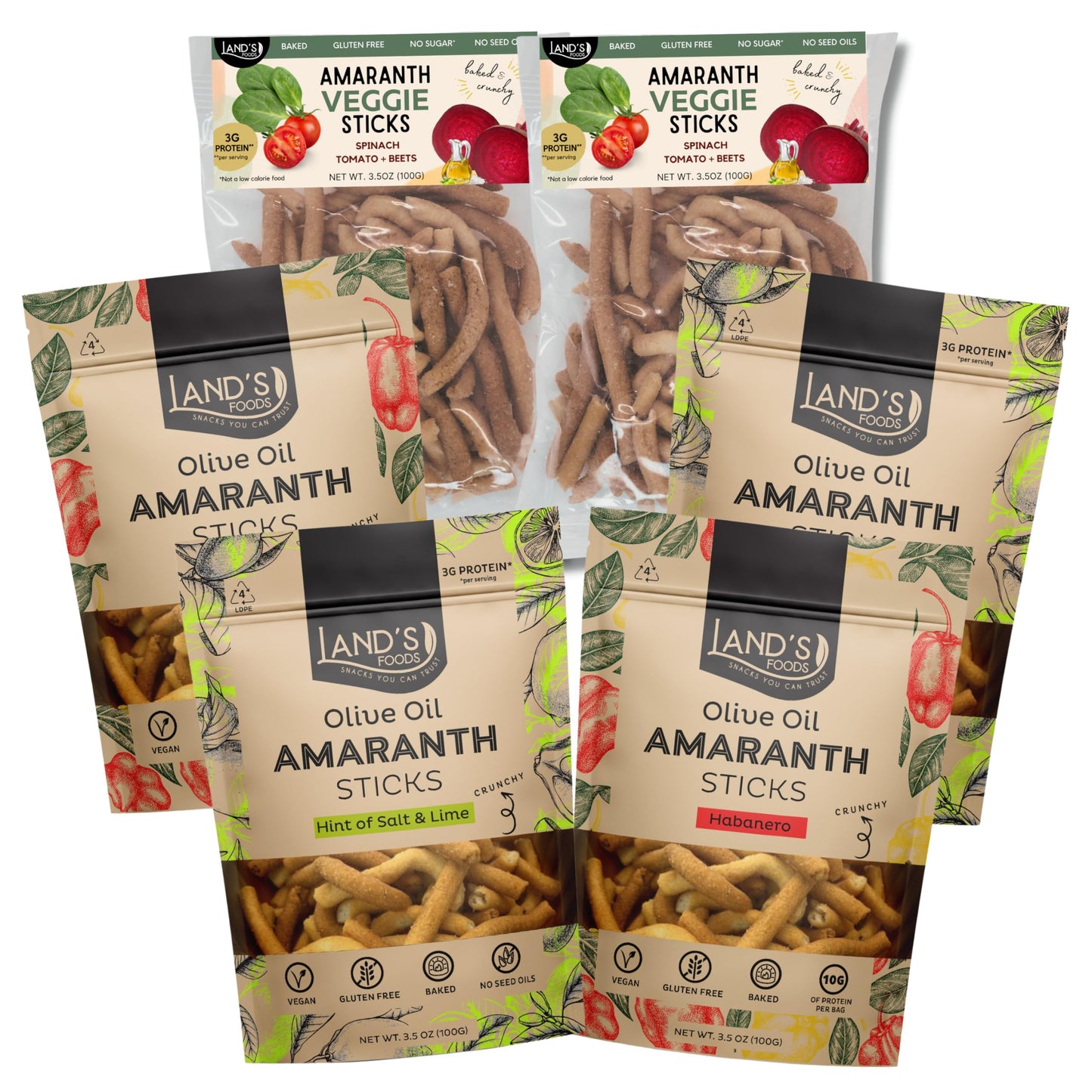 Amaranth Flour Baked Sticks With Olive Oil (Low Sodium). Extra Crunchy Grain Free Vegan Snack. Plant Based Protein (Variety snac