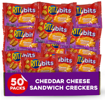 Ritzz Bits Cheddar Cheese Sandwich Crackers 50 Count - Individual Cheese Crackers Snack Packs On The Go Size For School & Office