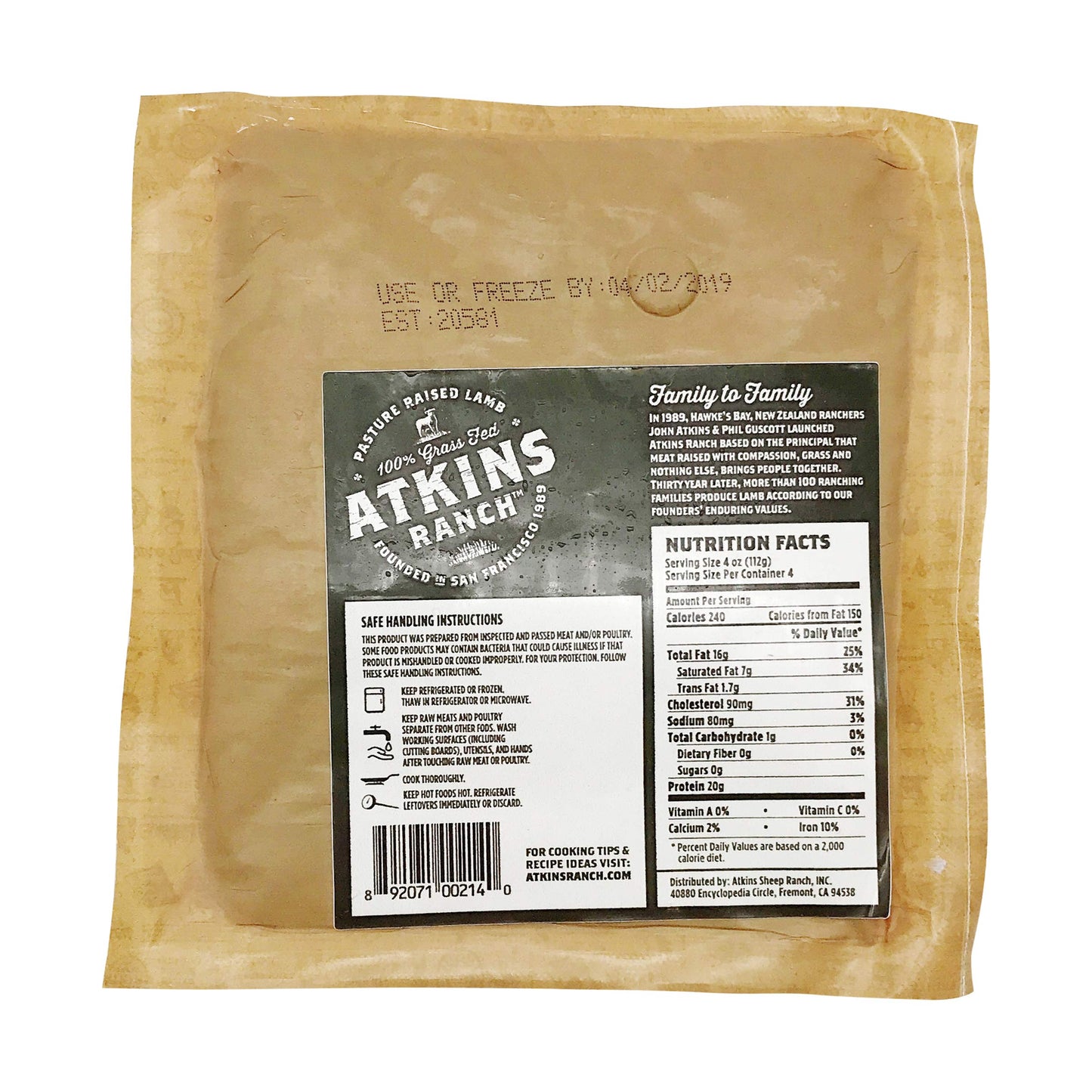 Atkins Ranch Ground Lamb, 1lb
