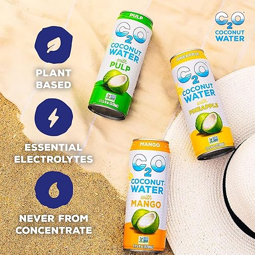 C2O - Coconut Water With Mango (12 Pack) - Made With Fresh Coconut Water - Plant Based - Non Gmo - Canned Water - Natural Hydrat