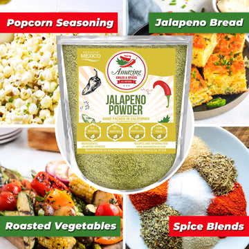 Jalapeno Powder Seasoning 8Oz - Natural And Premium. Great For Chili, Salsa, Spice Blends, Stews, Tacos, Corn Bread. Medium To H