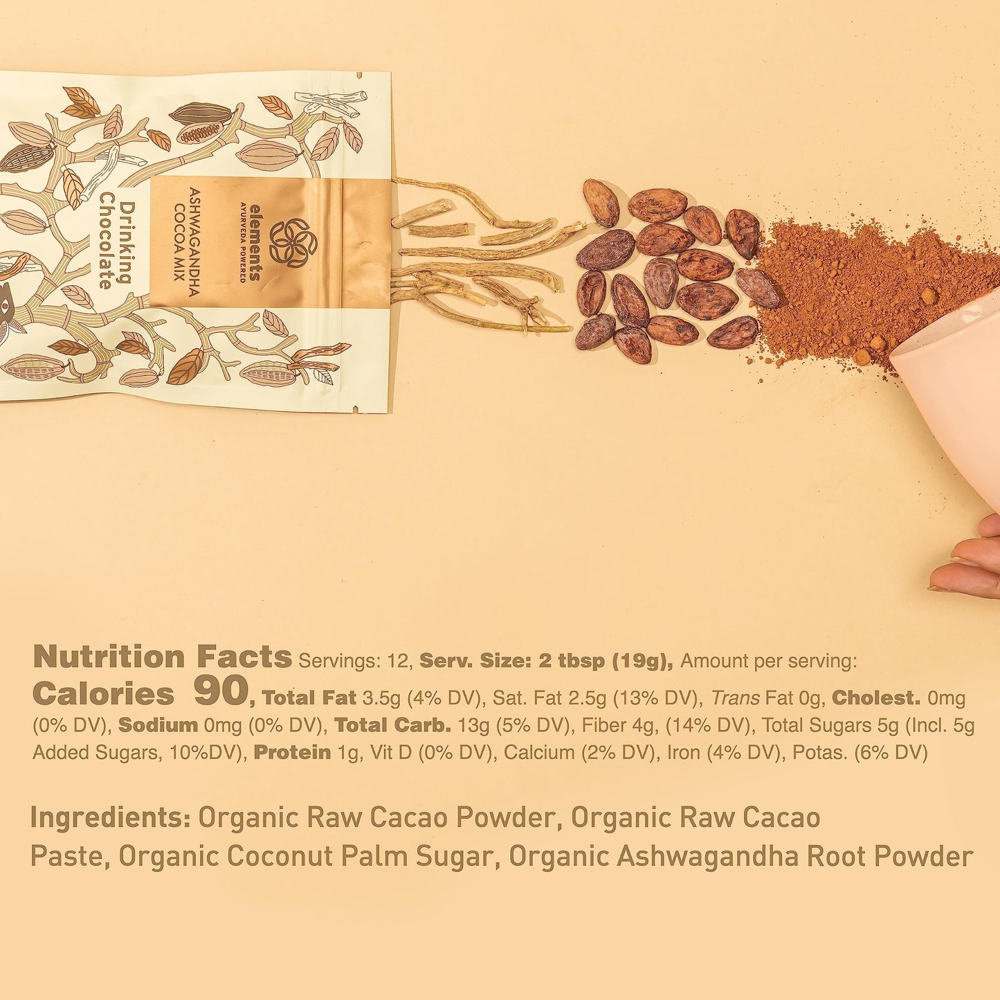 Elements Truffles Dark Hot Chocolate Mix - All-Natural Vegan, 8 Oz, Ecuadorian Fair Trade Organic Cacao Powder