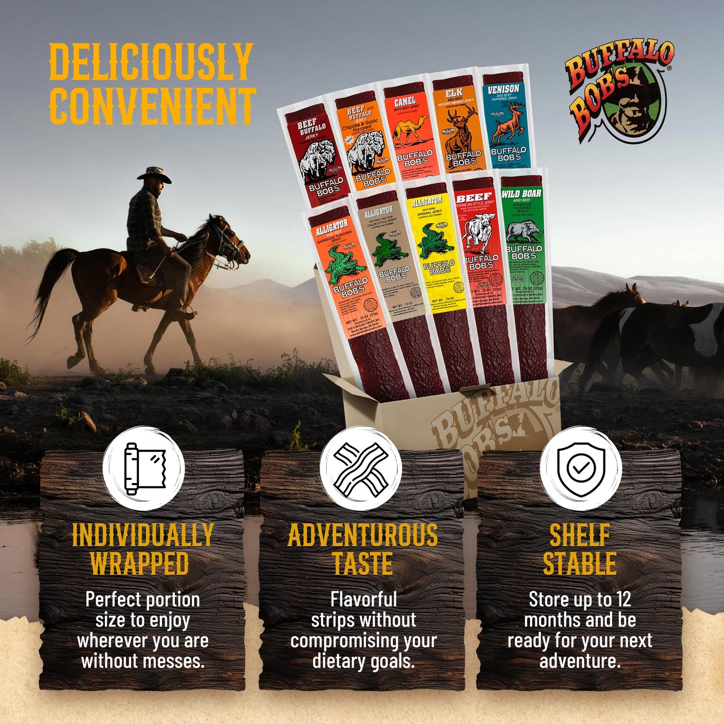 Buffalo Bob'S Wild Game Meat Snack - Kangaroo With Beef And Pork Jerky 10 Pack