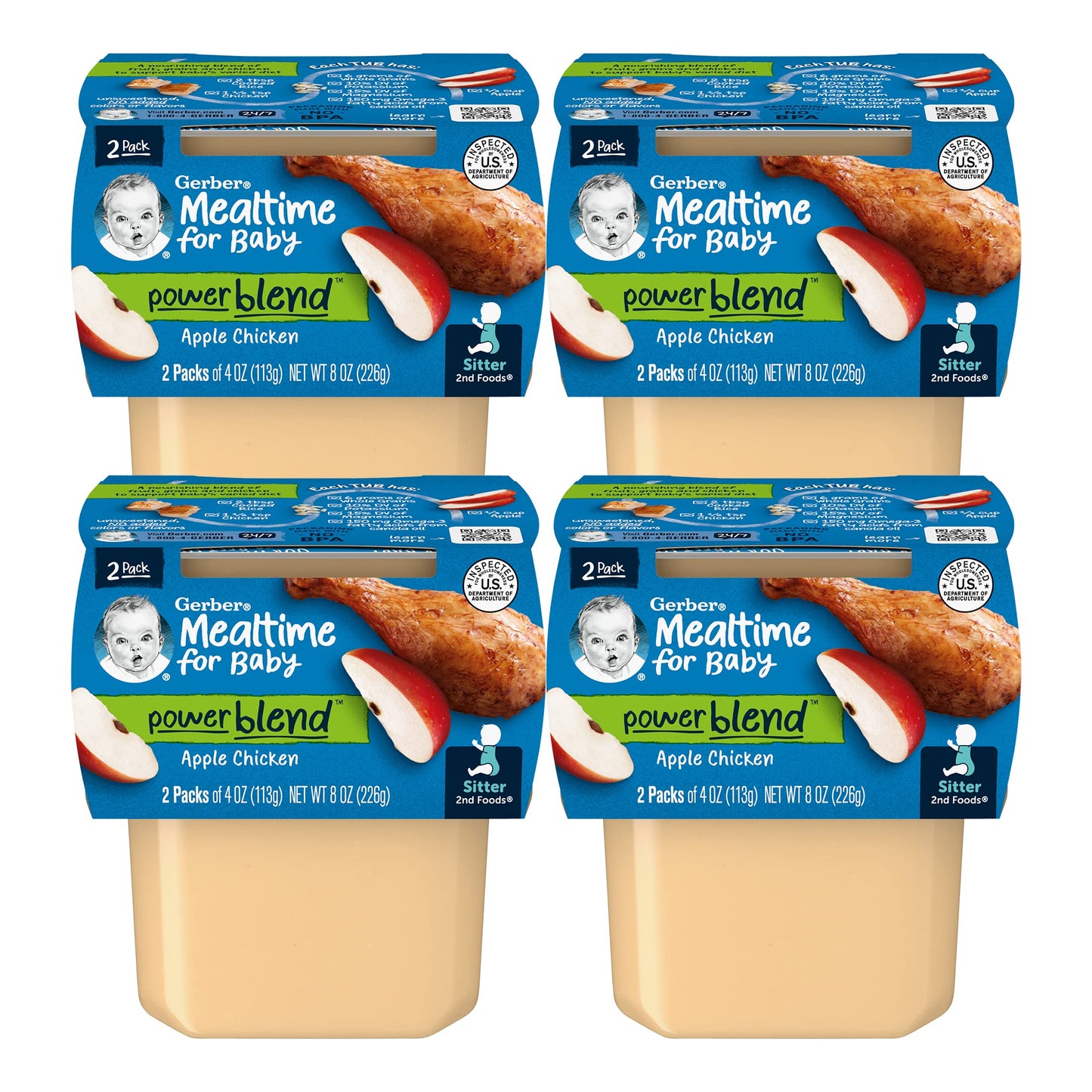 Gerber 2nd Foods Mealtime for Baby PowerBlend Baby Food Tubs, Apple Chicken, 2-4 Ounce Tubs Per Pack (Pack of 4)