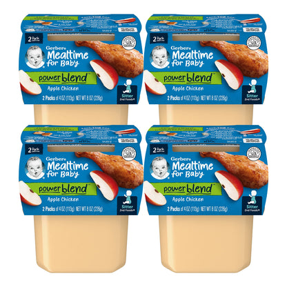 Gerber 2nd Foods Mealtime for Baby PowerBlend Baby Food Tubs, Apple Chicken, 2-4 Ounce Tubs Per Pack (Pack of 4)