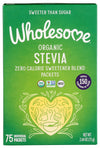 Wholesome Sweeteners Organic Stevia, 75 Count Packets, Zero Calorie Sweetener Blend, Keto Friendly, Non GMO, Gluten Free & Vegan, 1 Pack