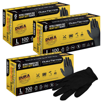 Dura-Gold Hd Black Nitrile Disposable Gloves, 3 Boxes Of 100, Size Small, 6 Mil - Latex Free, Powder Free, Textured Grip, Small 
