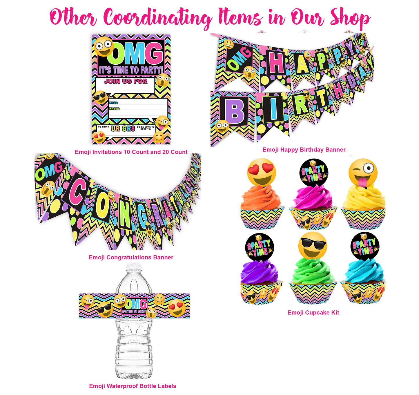 Emoji Cupcake Kit - 24 Emoji Cupcake Toppers And 24 Cupcake Wrappers - Emoji Party Supplies - Emoji Party Decorations - Cupcake