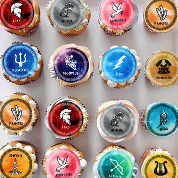 48 Pcs Edible Greek Mythology Cupcake Toppers Wafer Paper Greek Mythology Party Decorations Fit for Drink Topper Greek Gods Birt
