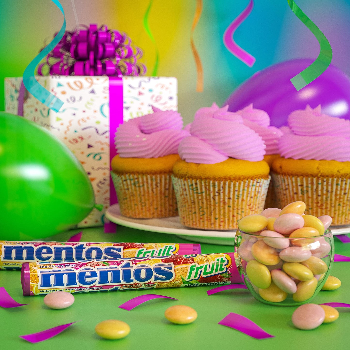 Mentos Candy, Mint Chewy Candy Roll, Fruit, Non-Melting, 1.32 Oz , 6 Count(Pack Of 1)