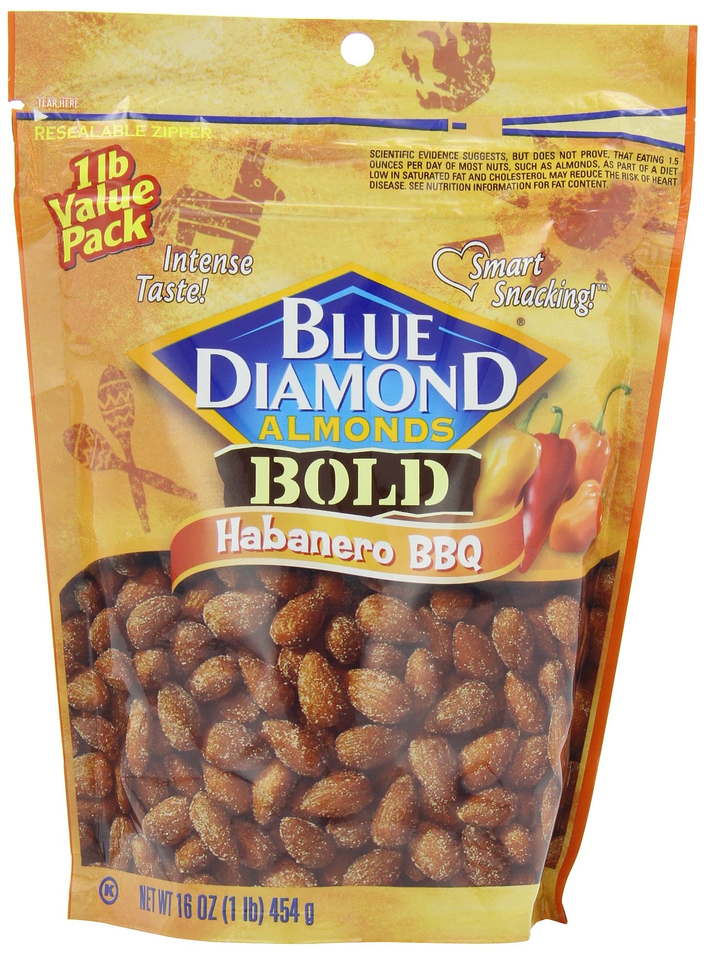 Blue Diamond Almonds Habanero BBQ Flavored Snack Nuts, 16 Ounce (Pack of 3)