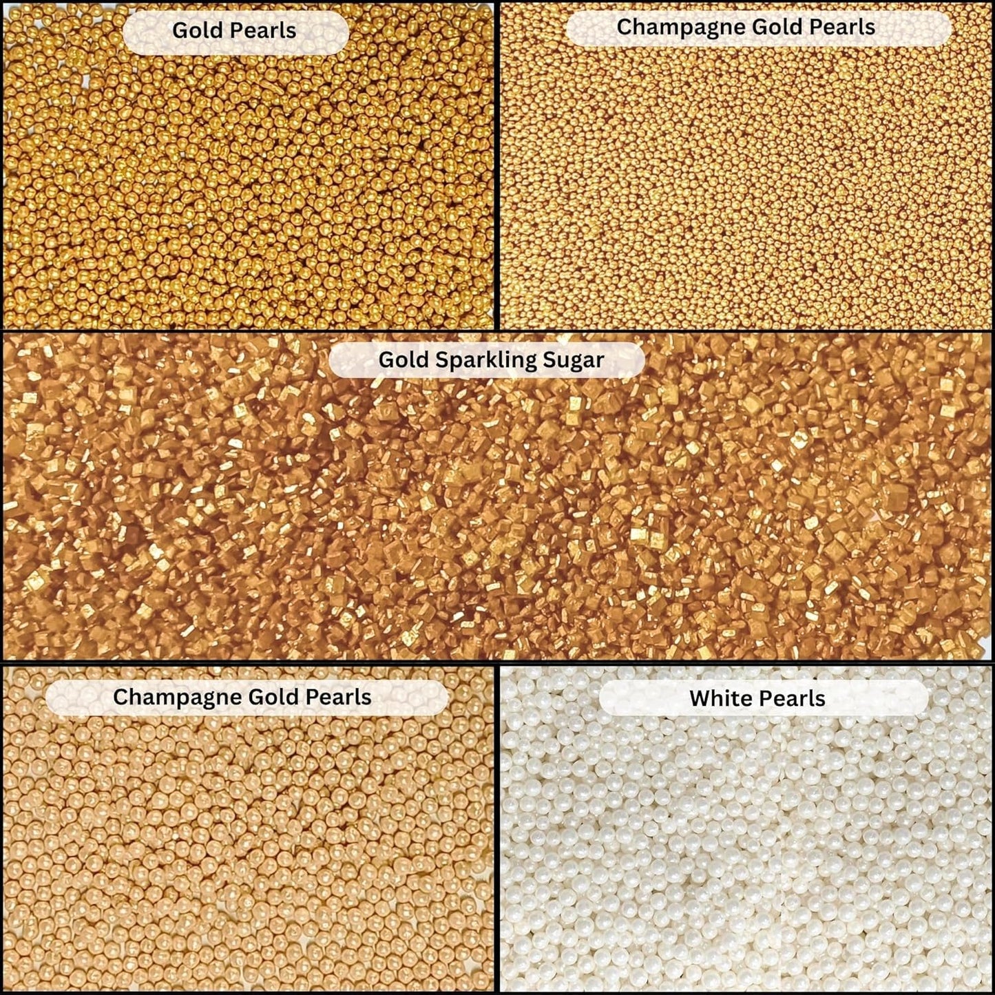 Confect Pearl Sprinkles Mix - Vegan, Gluten-Free, Nut-Free, 5 Oz, Champagne Gold