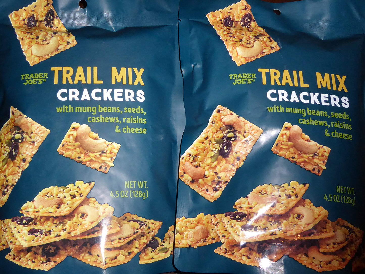 Trader Joes Trail Mix Crackers with Mung Beans, Seeds, Cashews, Raisins & Cheese - Great Snack - Perfect Texture! (2 Pack) 4.5o